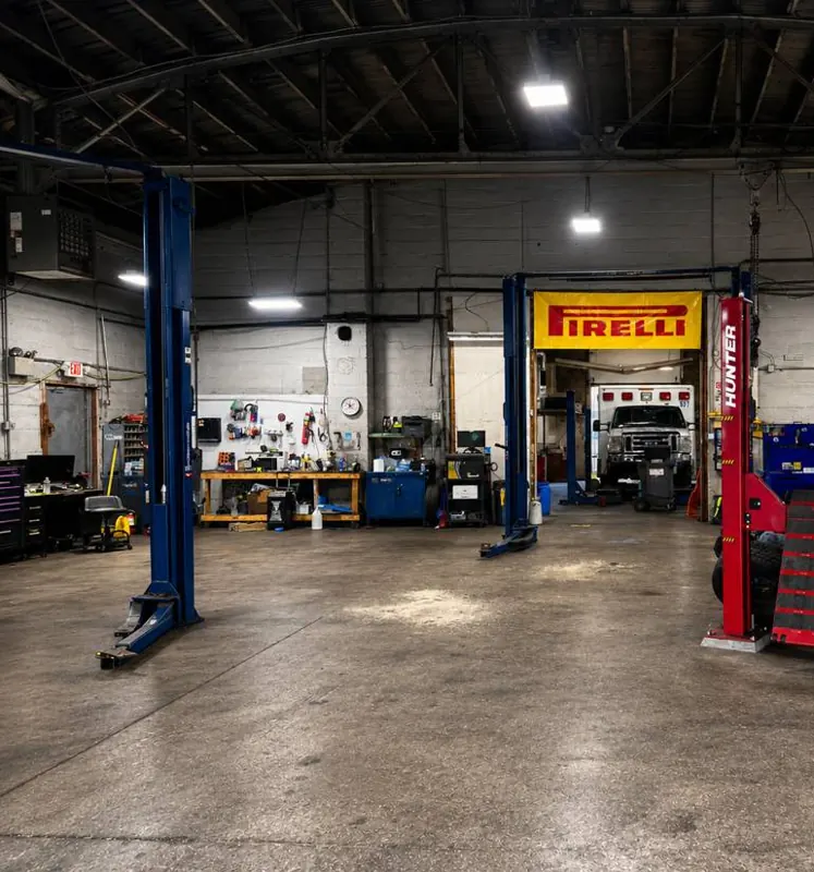 Service floor with two-post lifts